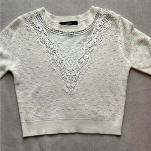 Forever 21 Preloved Cream Lace Accent Sweater